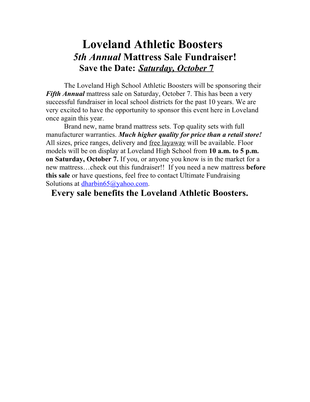 NEW - Lakota West Marching Band Mattress Sale Fundraiser