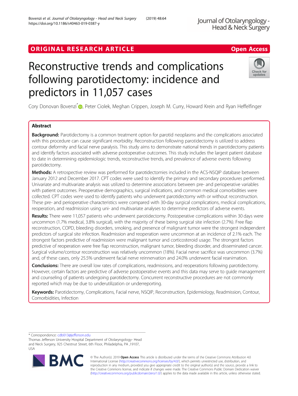 Reconstructive Trends and Complications Following Parotidectomy