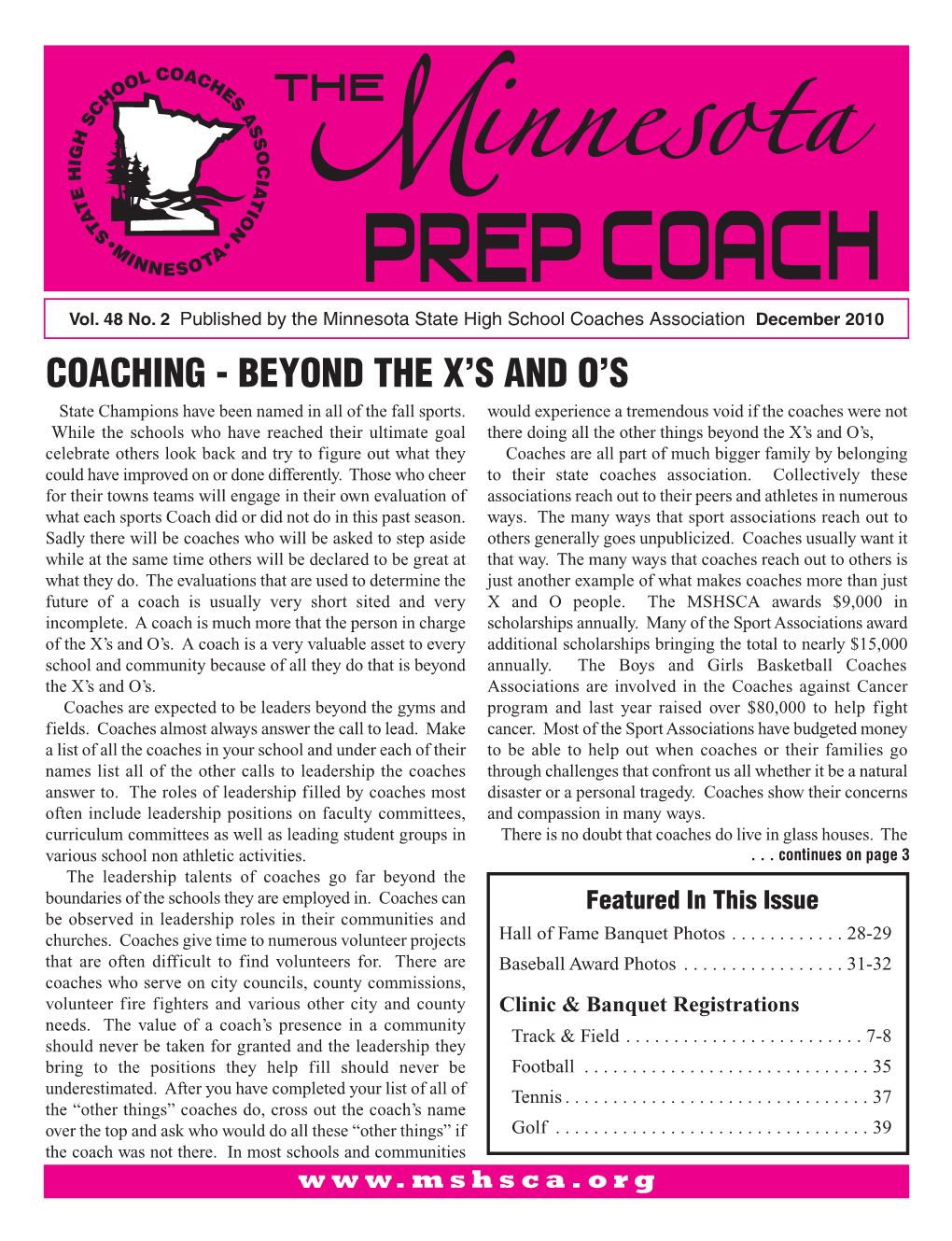 COACHING - BEYOND the X’S and O’S State Champions Have Been Named in All of the Fall Sports