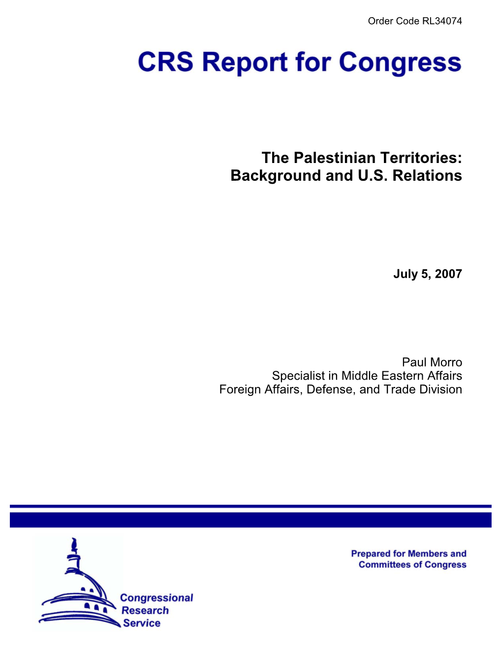 The Palestinian Territories: Background and US