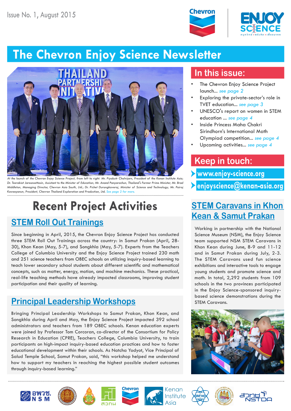 The Chevron Enjoy Science Newsletter in This Issue: • the Chevron Enjoy Science Project Launch