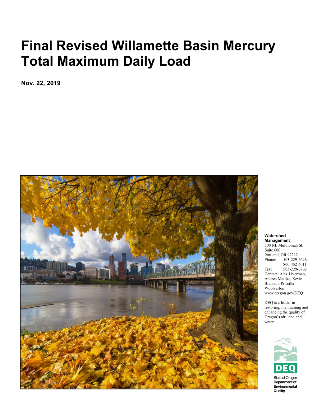Final Revised Willamette Basin Mercury Total Maximum Daily Load