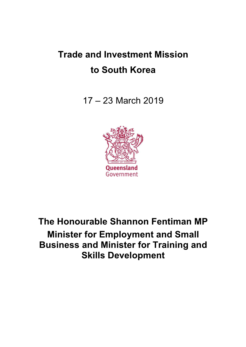 Trade and Investment Mission to South Korea 17 – 23 March 2019