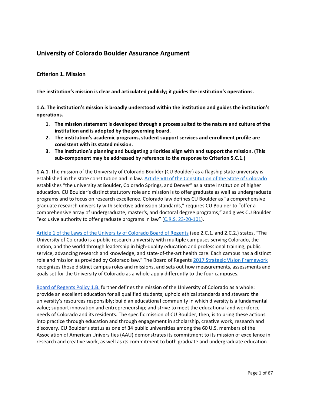 University of Colorado Boulder Assurance Argument