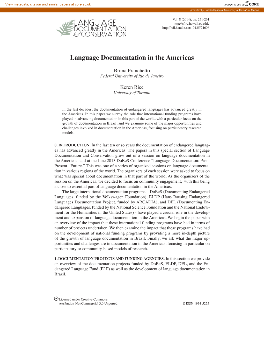 Language Documentation in the Americas