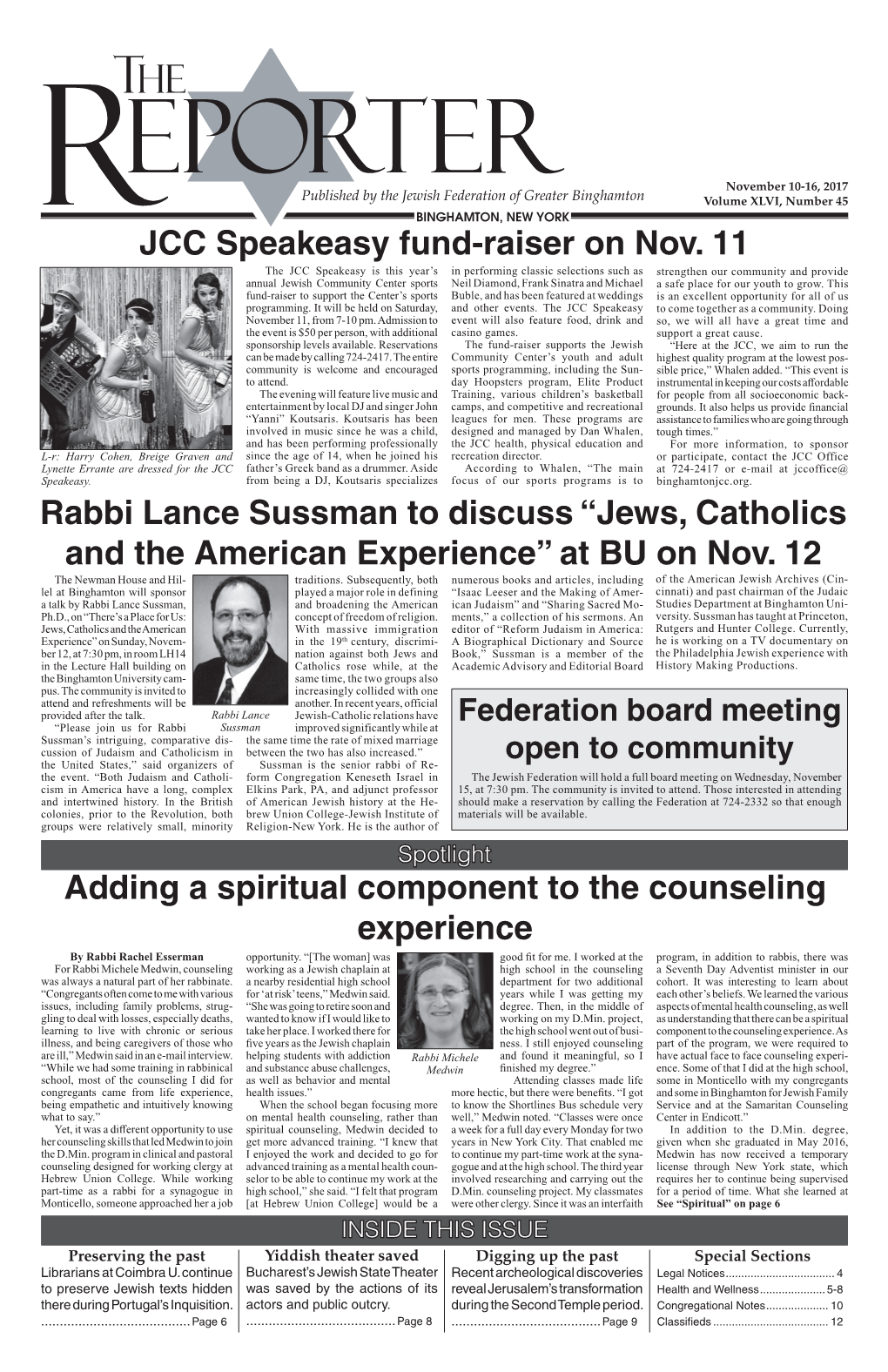 JCC Speakeasy Fund-Raiser on Nov. 11 Rabbi Lance Sussman to Discuss “Jews, Catholics and the American Experience” at BU on N