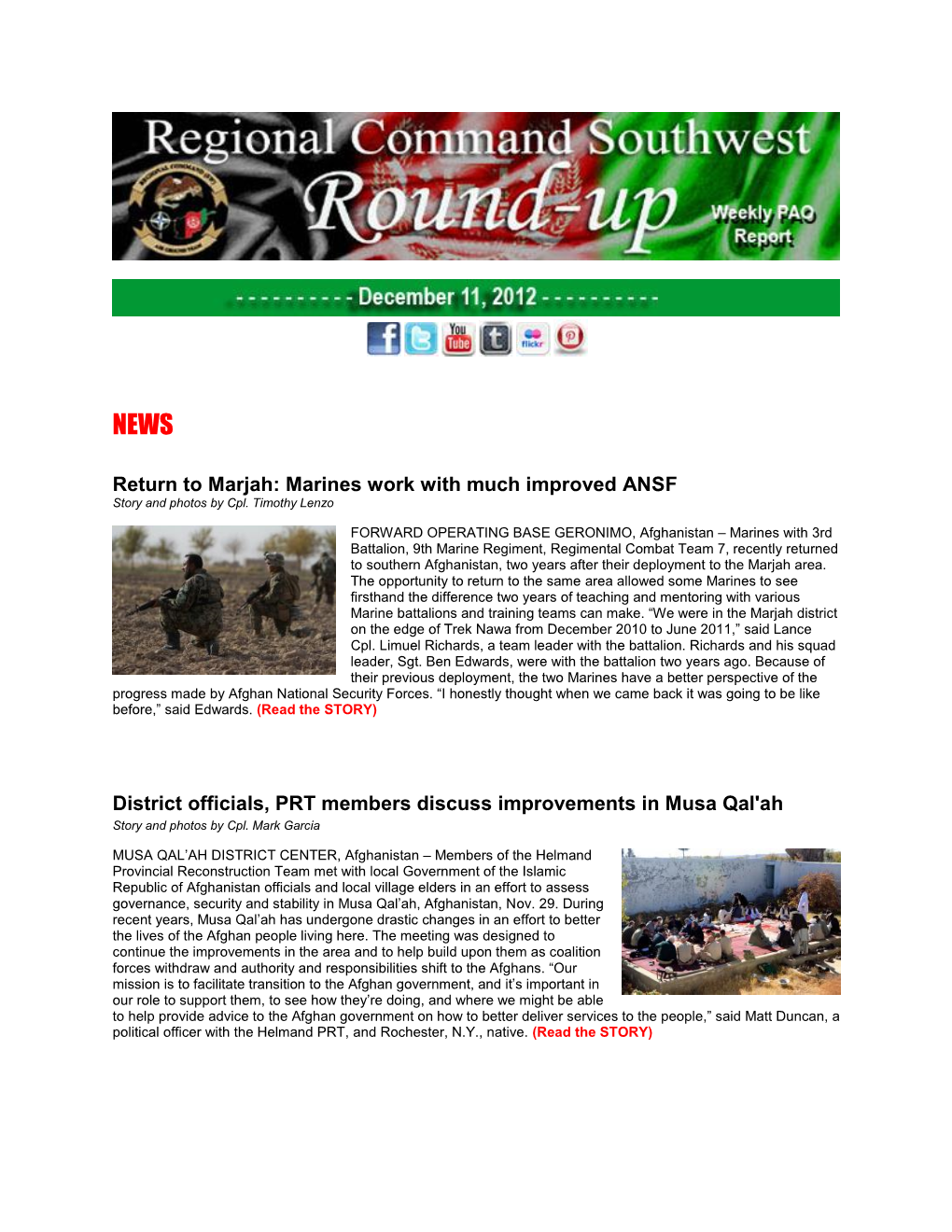 Marjah: Marines Work with Much Improved ANSF Story and Photos by Cpl