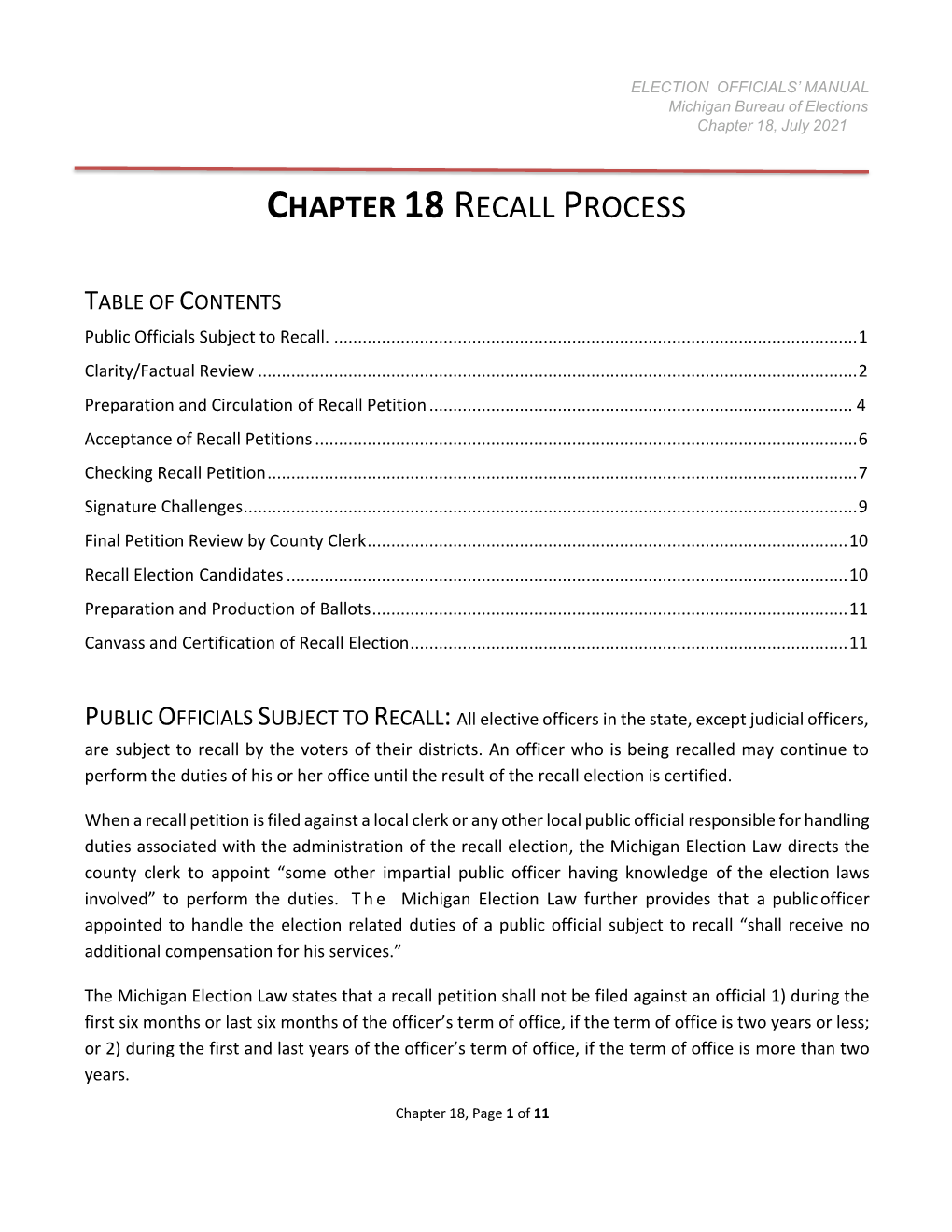 Chapter 18 Recall Process