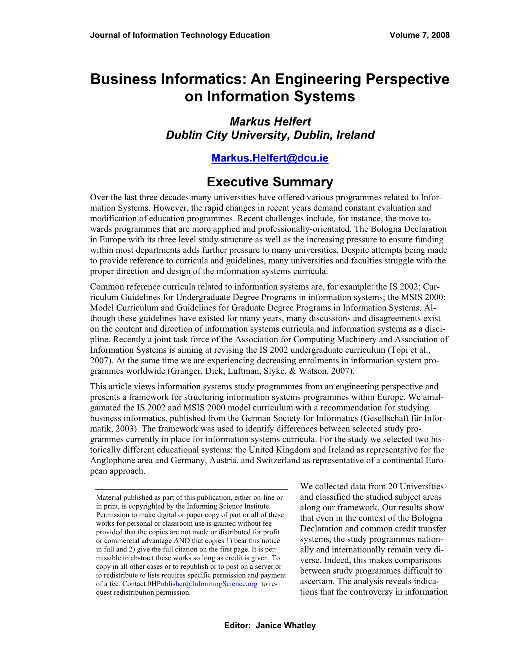 Business Informatics: an Engineering Perspective on Information Systems