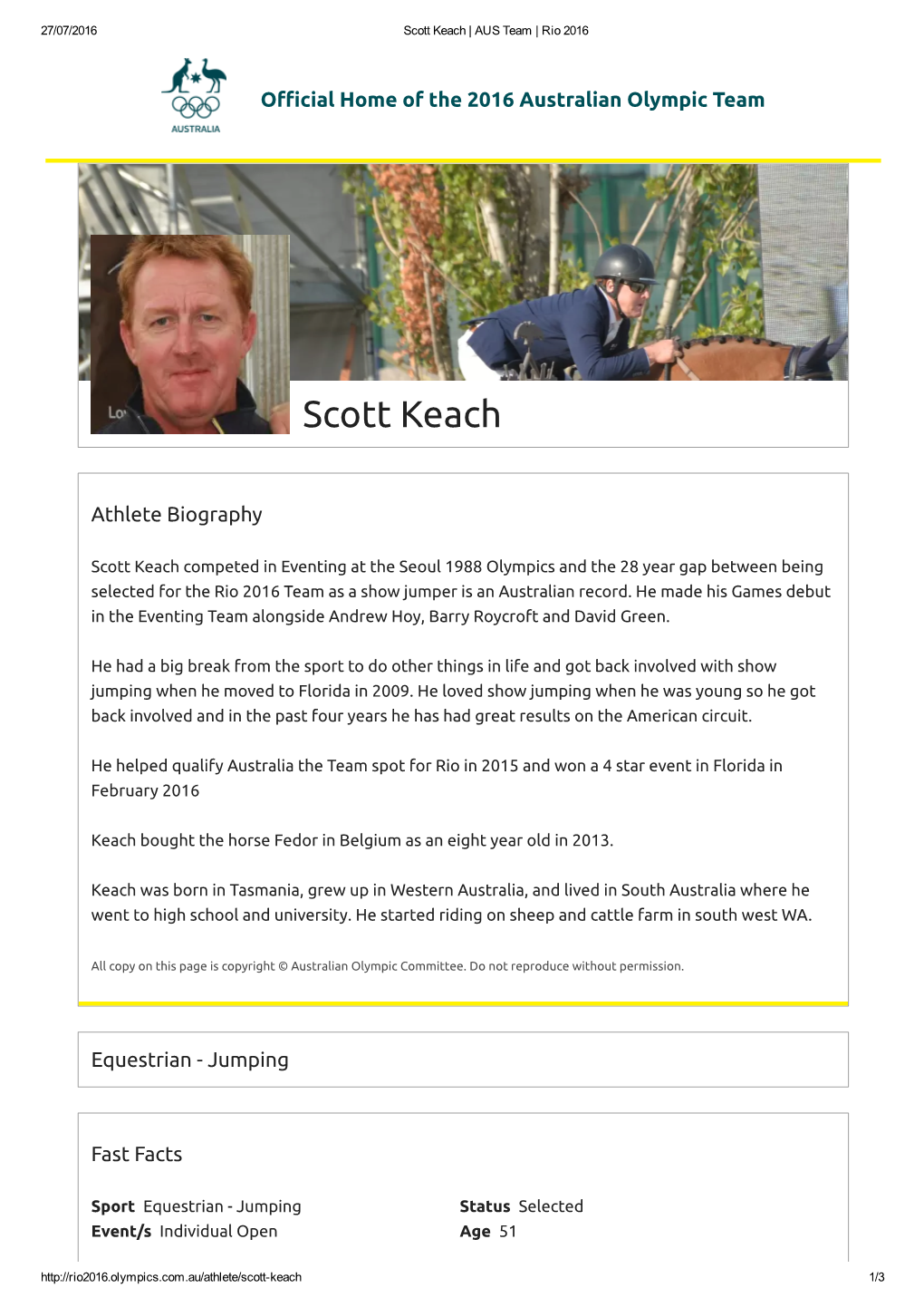 Scott Keach | AUS Team | Rio 2016