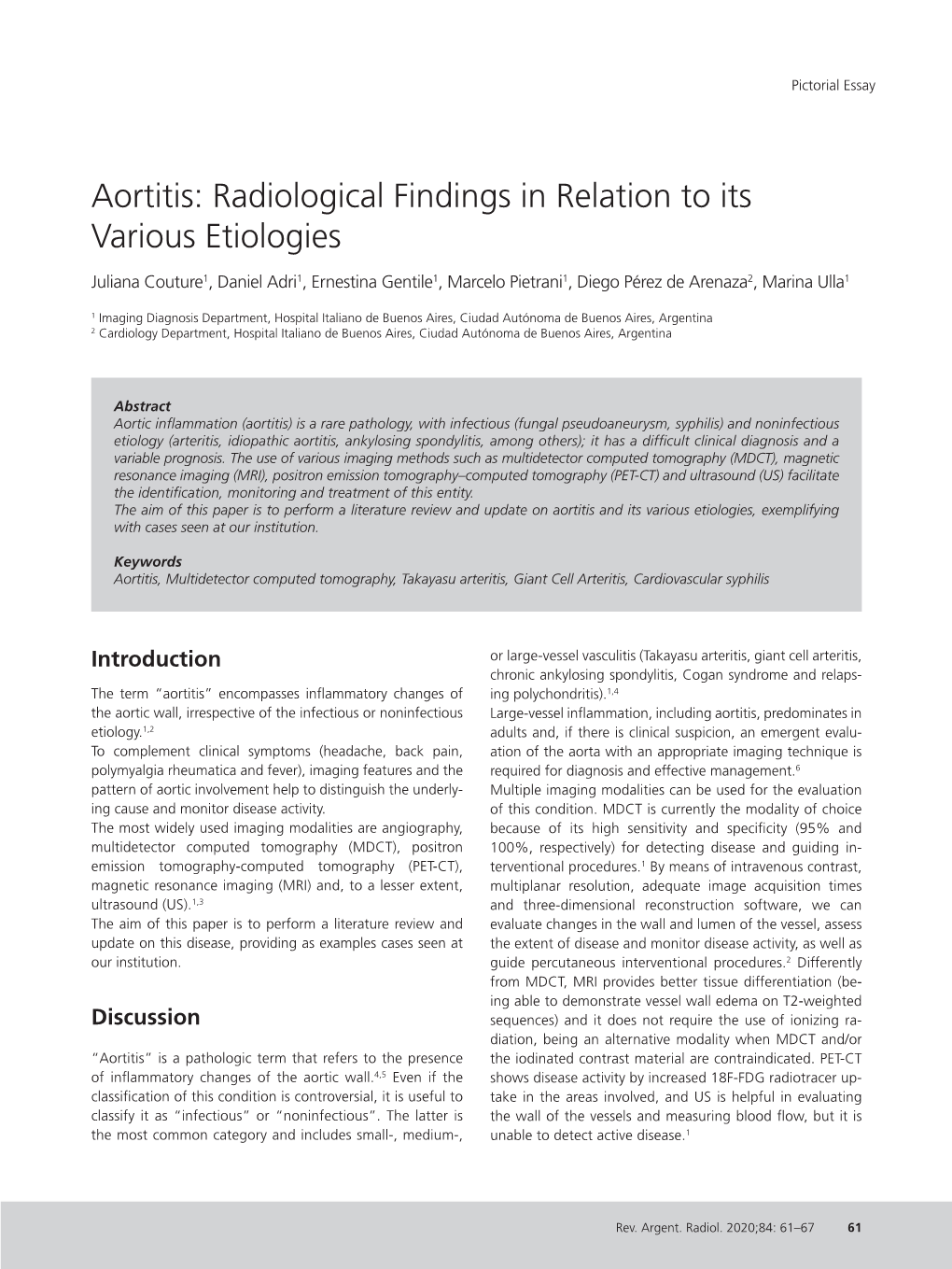 Aortitis: Radiological Findings in Relation to Its Various Etiologies