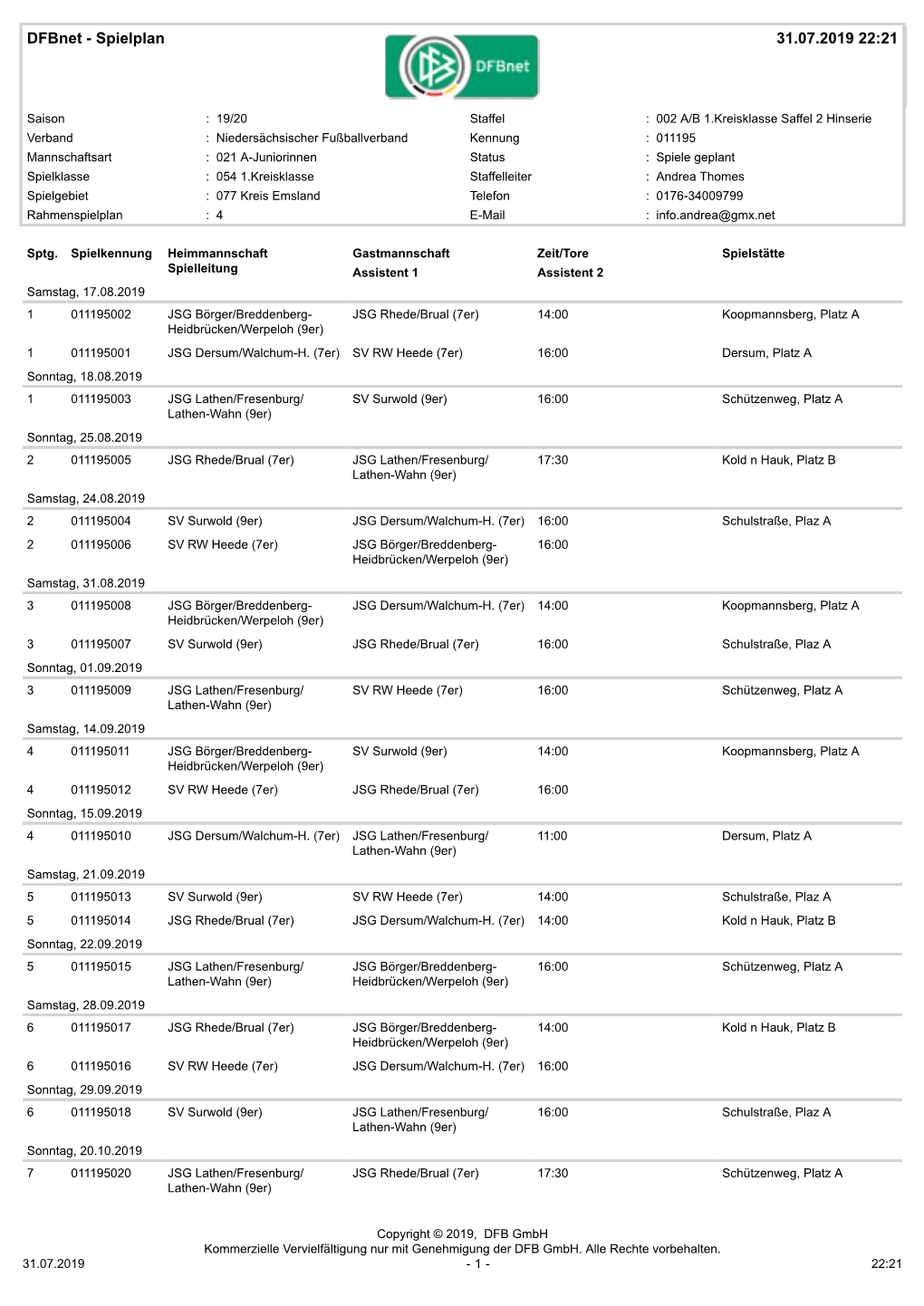 Spielplan 31.07.2019 22:21