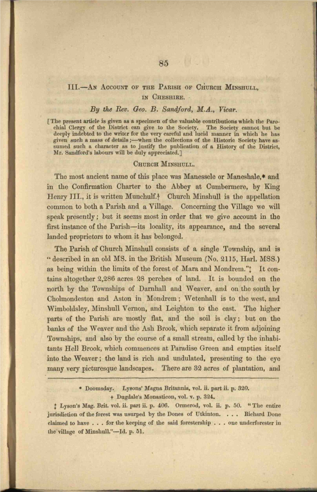 III. an ACCOUNT of the PARISH of CHURCH MINSHULL, in CHESHIRE. by the Rev