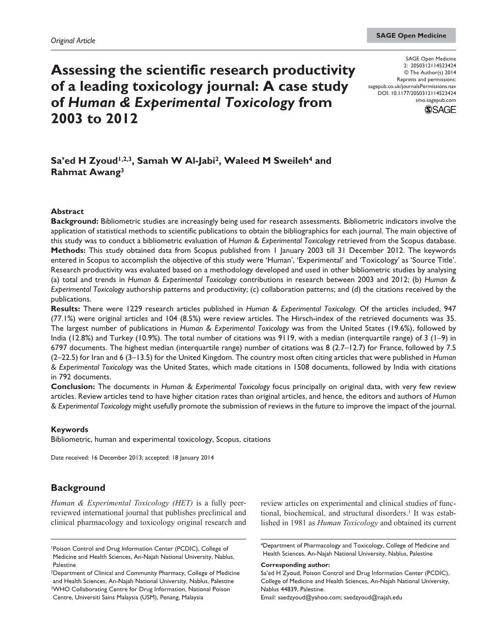 Assessing the Scientific Research Productivity of a Leading Toxicology