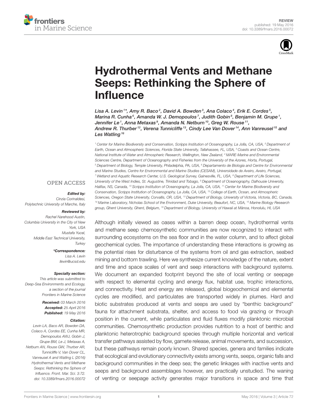 Hydrothermal Vents and Methane Seeps: Rethinking the Sphere of Inﬂuence