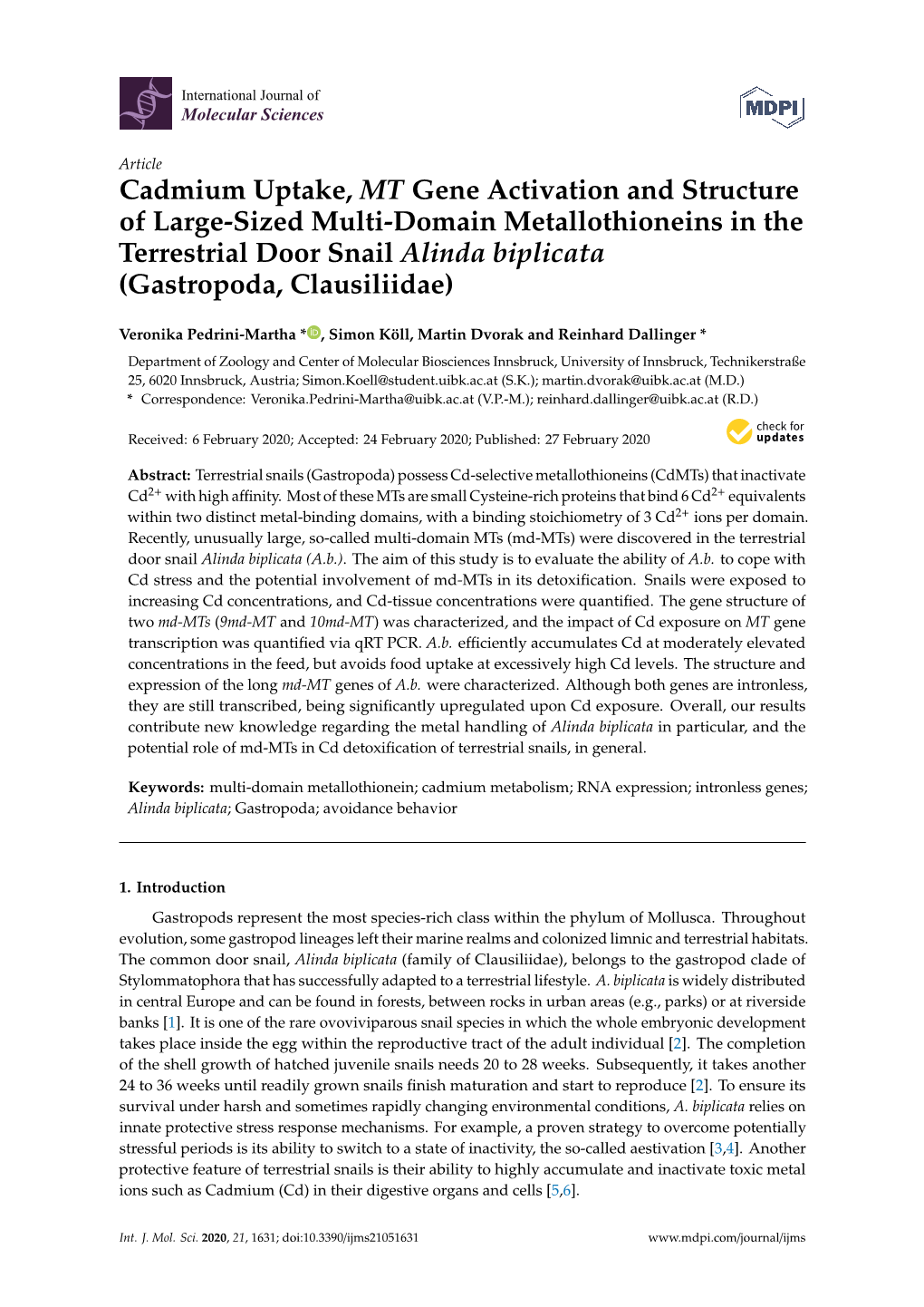 Cadmium Uptake, MT Gene Activation and Structure of Large-Sized Multi