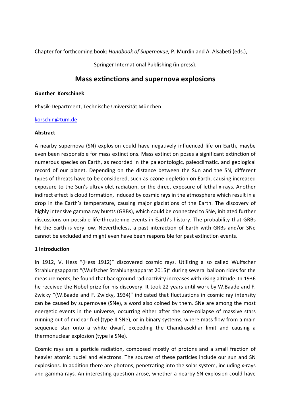 Mass Extinctions and Supernova Explosions