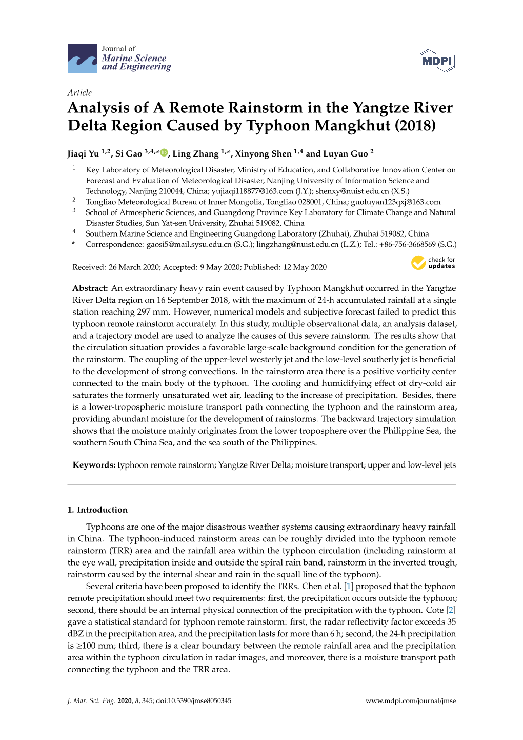 Analysis of a Remote Rainstorm in the Yangtze River Delta Region Caused by Typhoon Mangkhut (2018)