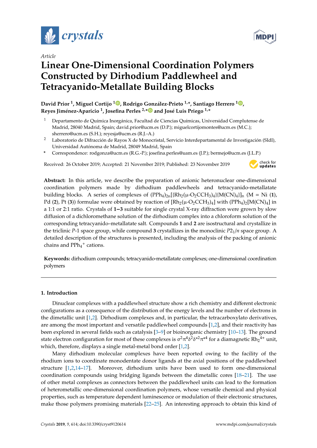 Linear One-Dimensional Coordination Polymers Constructed by Dirhodium Paddlewheel and Tetracyanido-Metallate Building Blocks