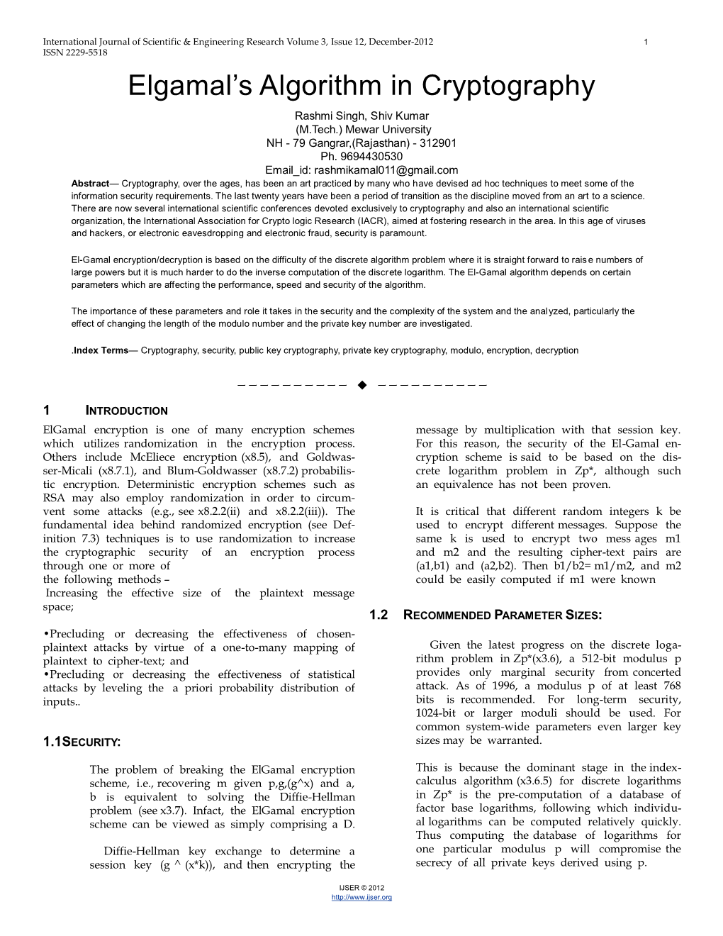 Elgamal's Algorithm in Cryptography