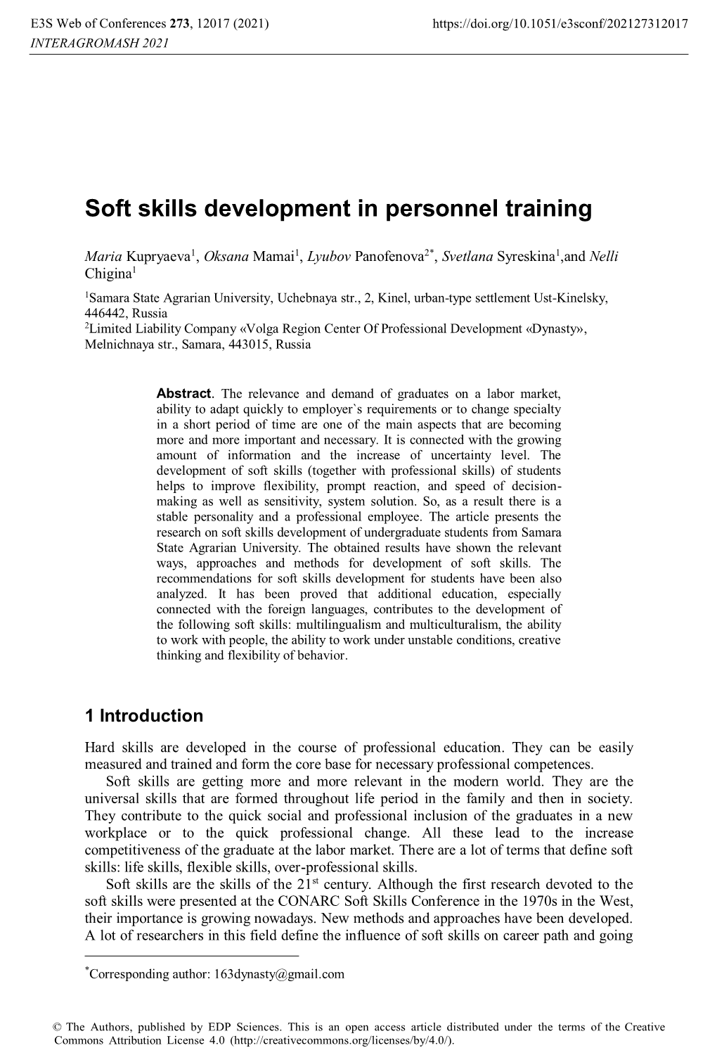 Soft Skills Development in Personnel Training