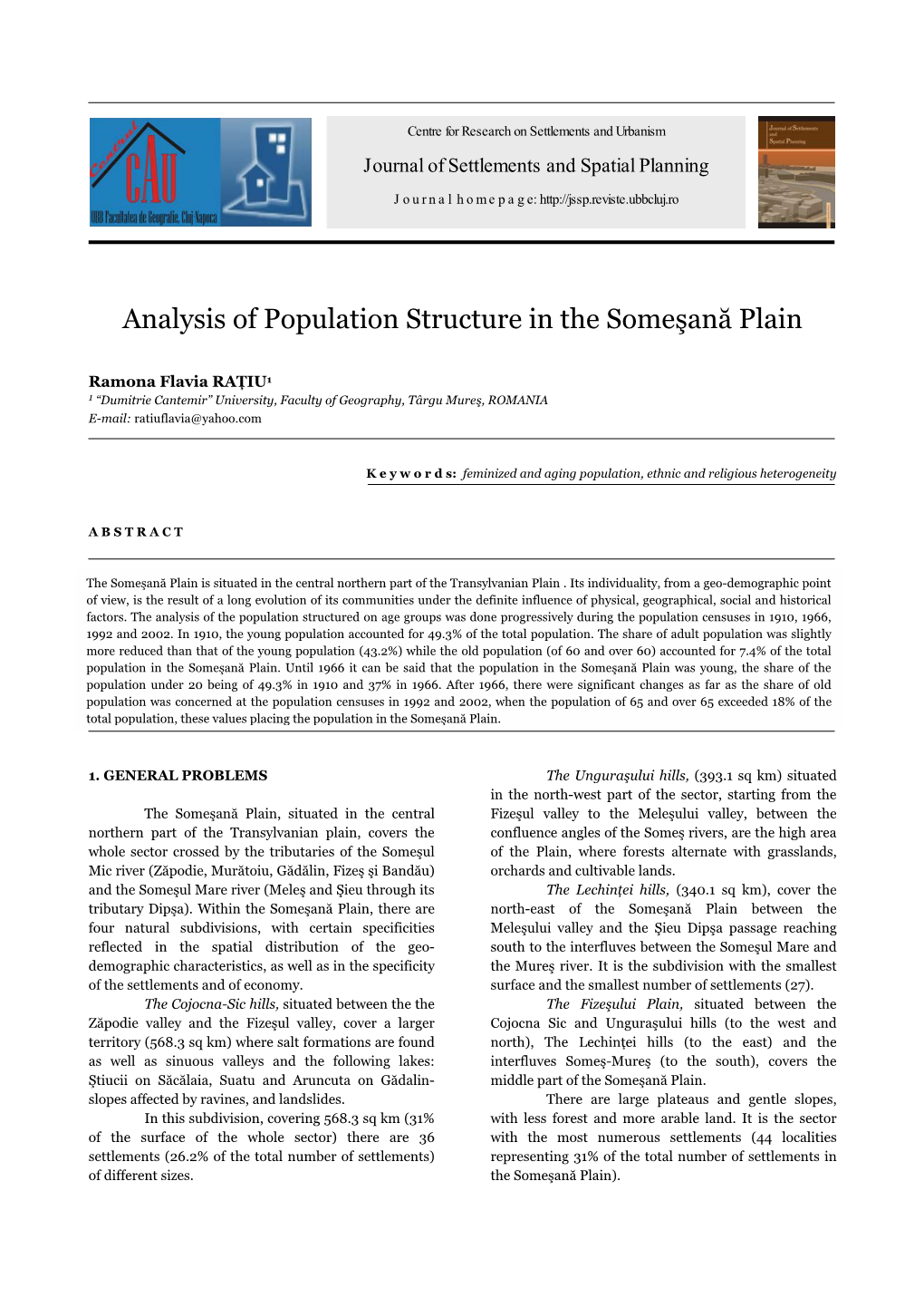 Analysis of Population Structure in the Someşană Plain