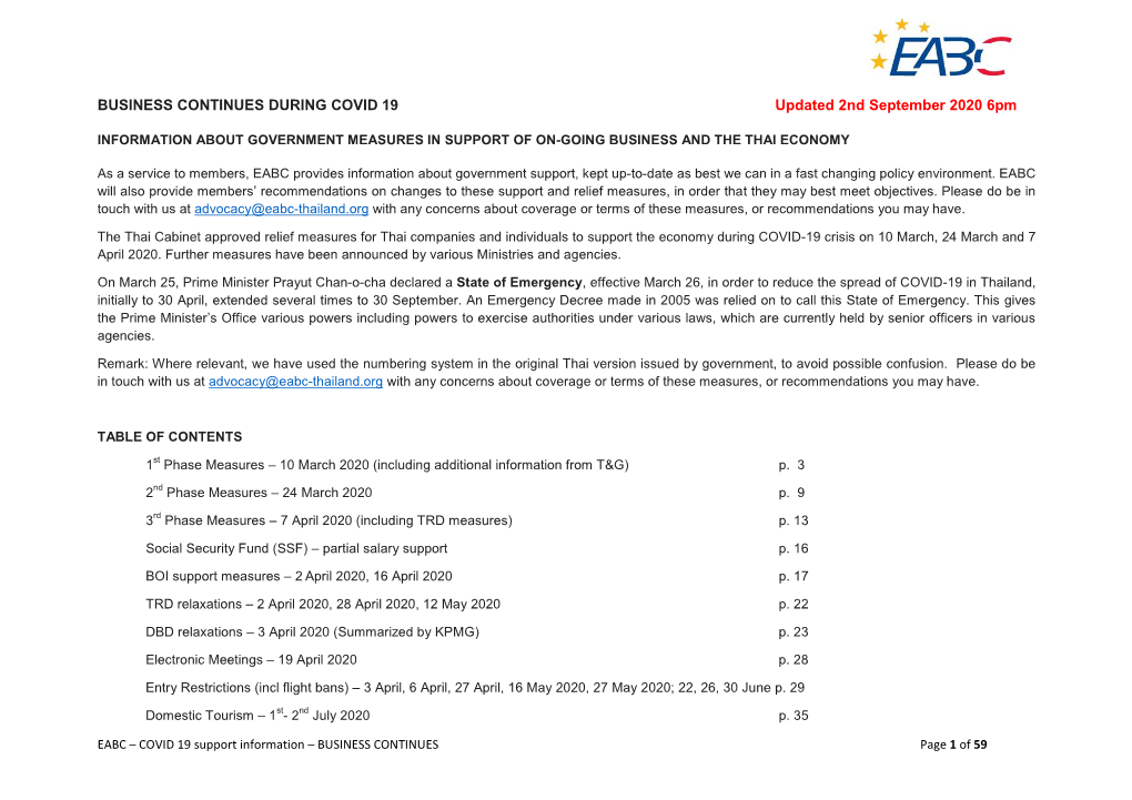 BUSINESS CONTINUES DURING COVID 19 Updated 2Nd September 2020 6Pm