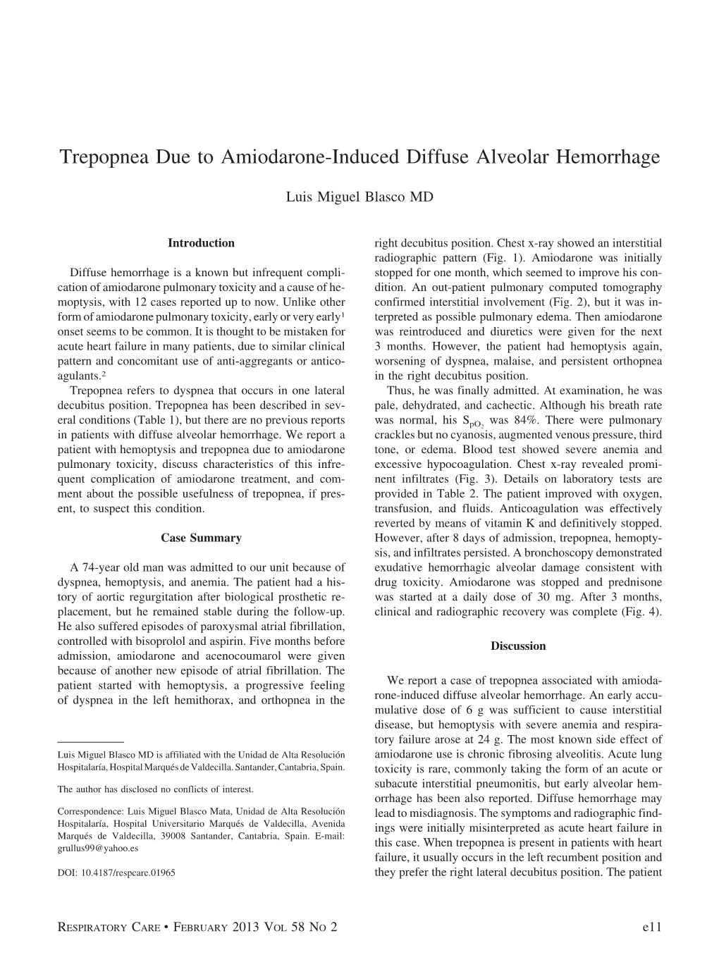 Trepopnea Due to Amiodarone-Induced Diffuse Alveolar Hemorrhage