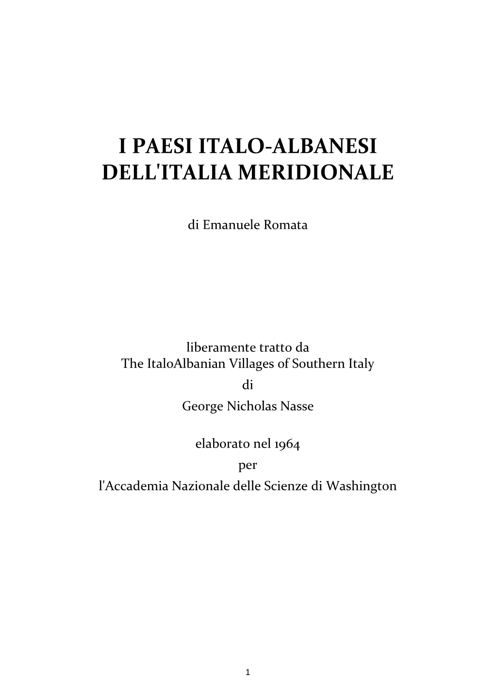 I Paesi Italo-Albanesi Dell'italia Meridionale