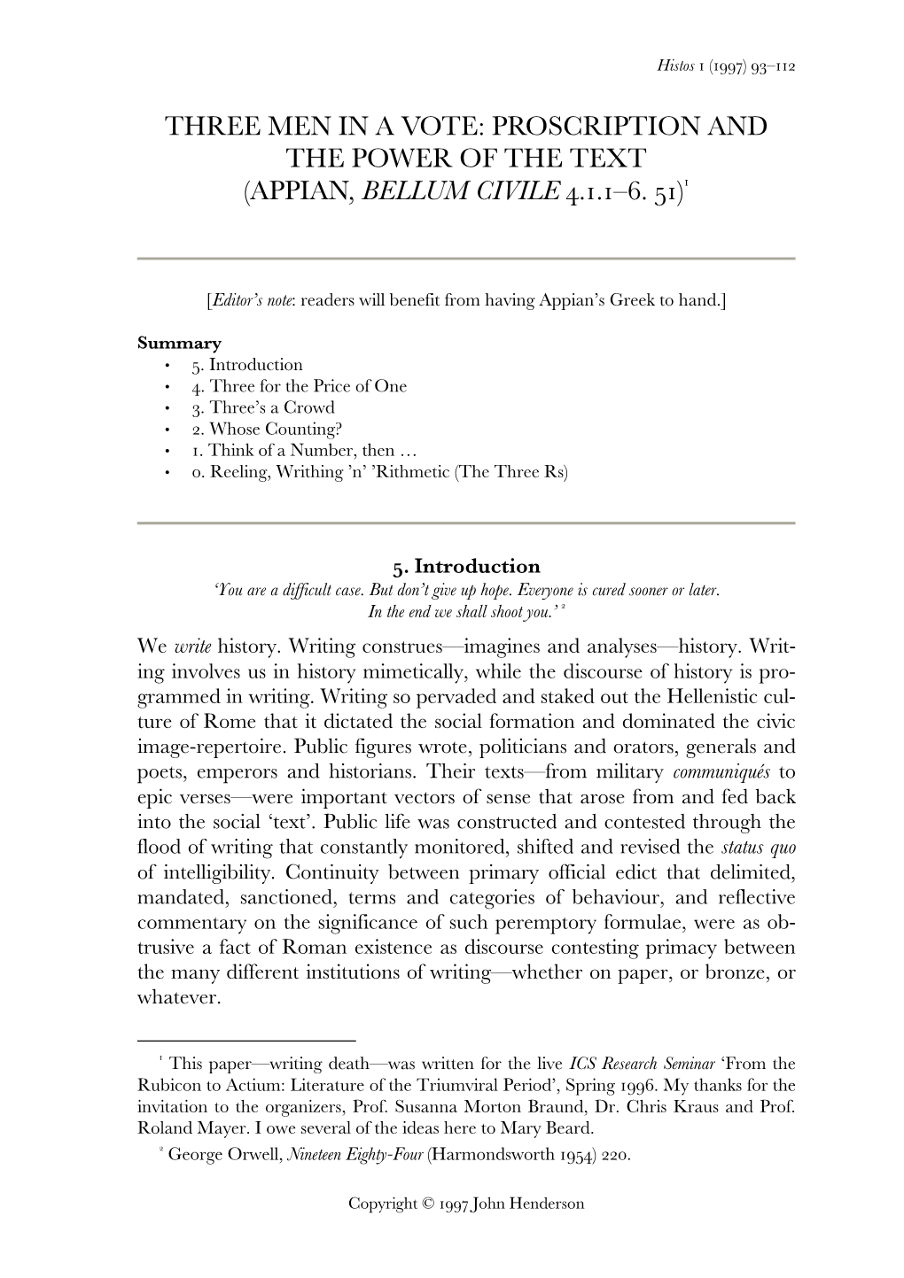 Three Men in a Vote: Proscription and the Power of the Text (Appian, Bellum Civile ..–