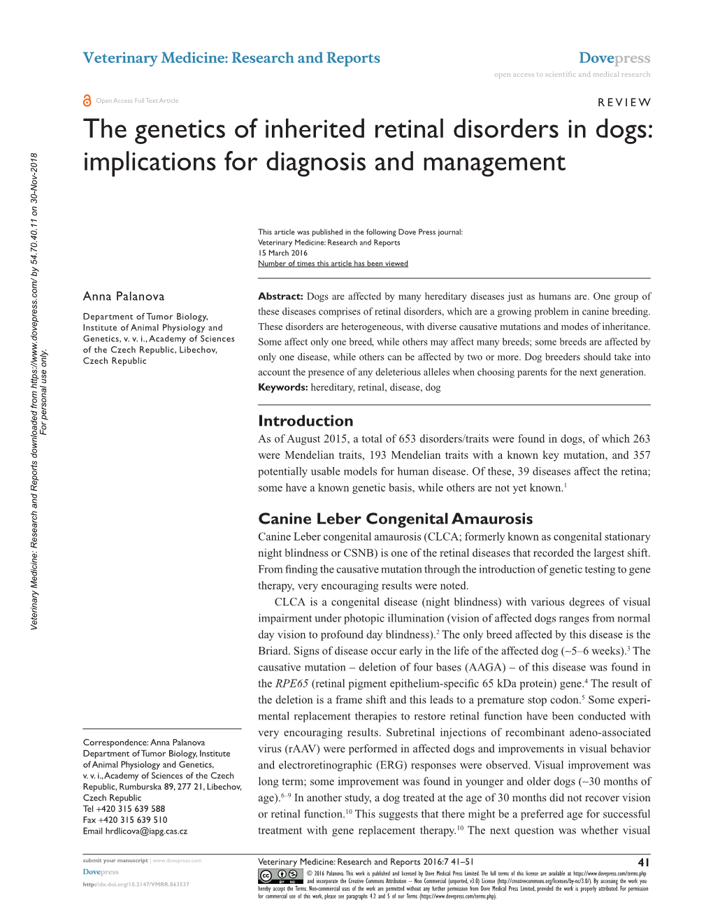 The Genetics of Inherited Retinal Disorders in Dogs: Implications for Diagnosis and Management