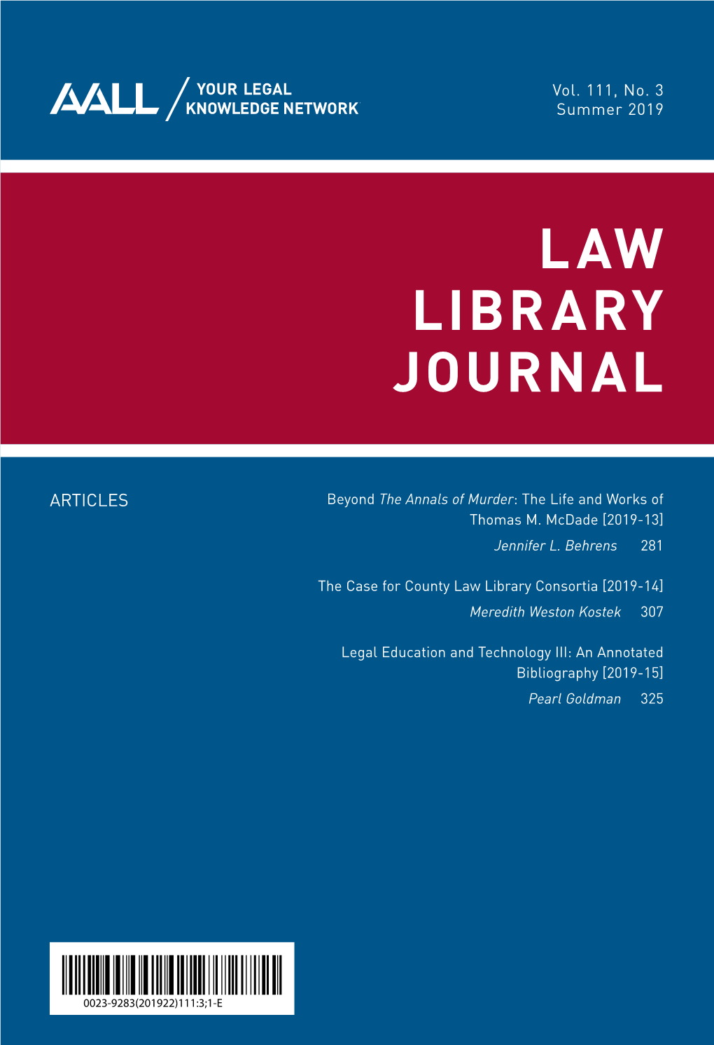 LAW LIBRARY JOURNAL LAW LIBRARY JOURNAL Vol