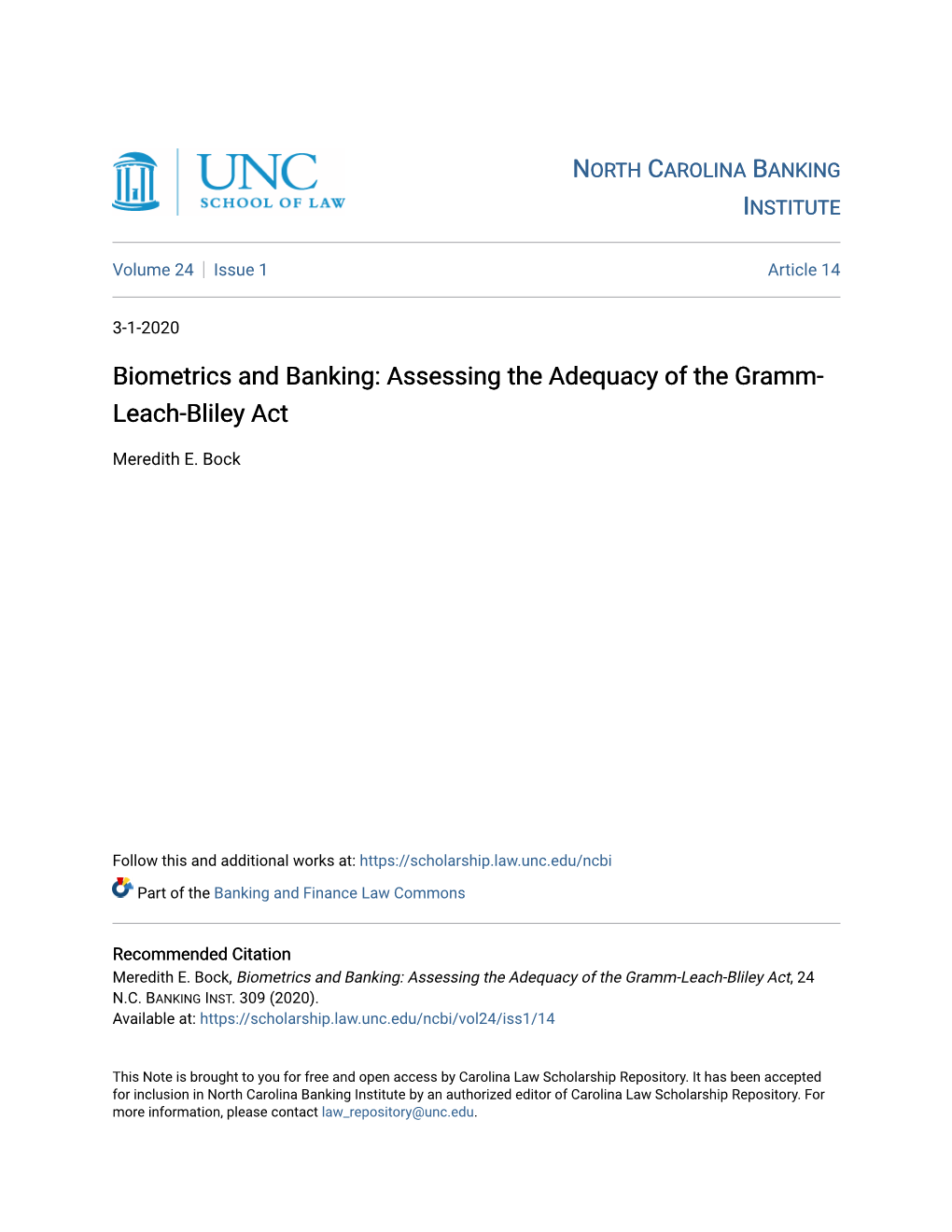 Biometrics and Banking: Assessing the Adequacy of the Gramm-Leach-Bliley Act, 24 N.C