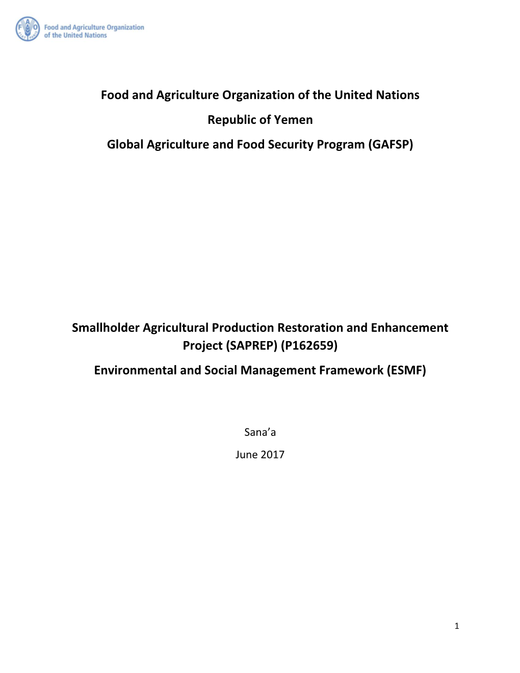 Environmental and Social Management Framework (ESMF)