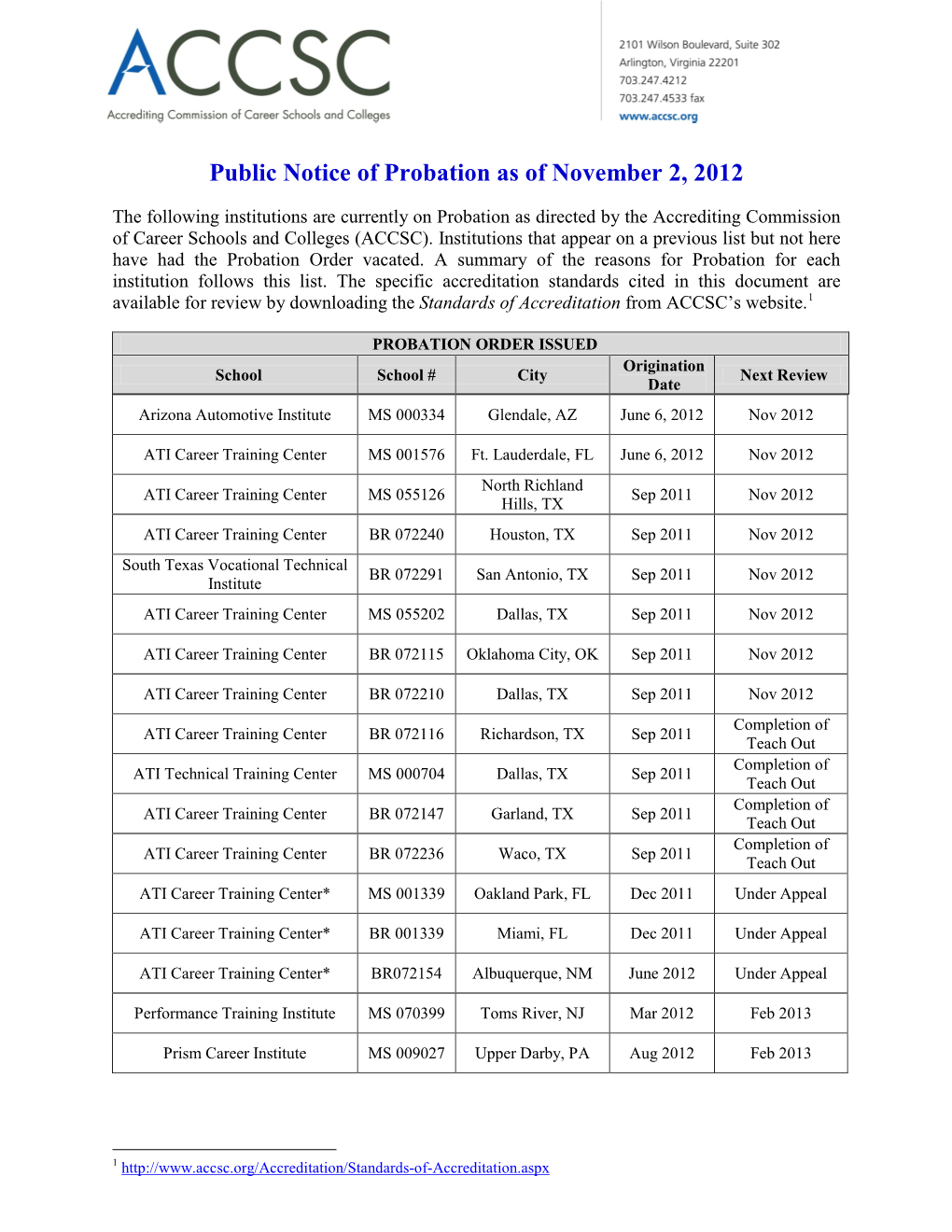 Accrediting Commission of Career Schools and Colleges (ACCSC)