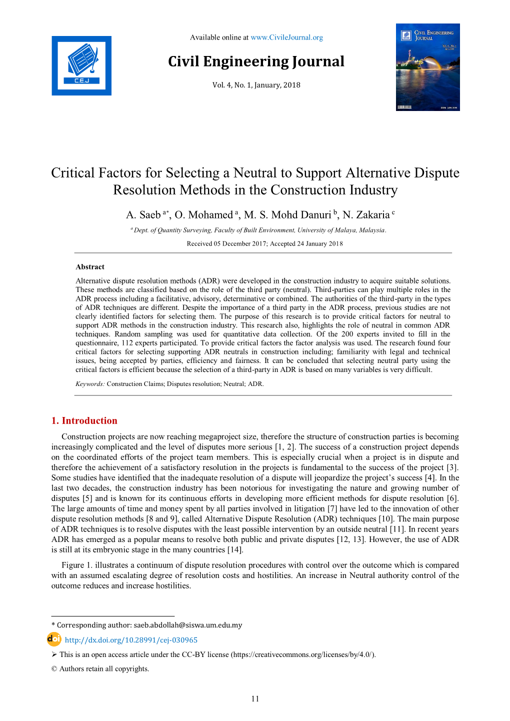 Critical Factors for Selecting a Neutral to Support Alternative Dispute Resolution Methods in the Construction Industry