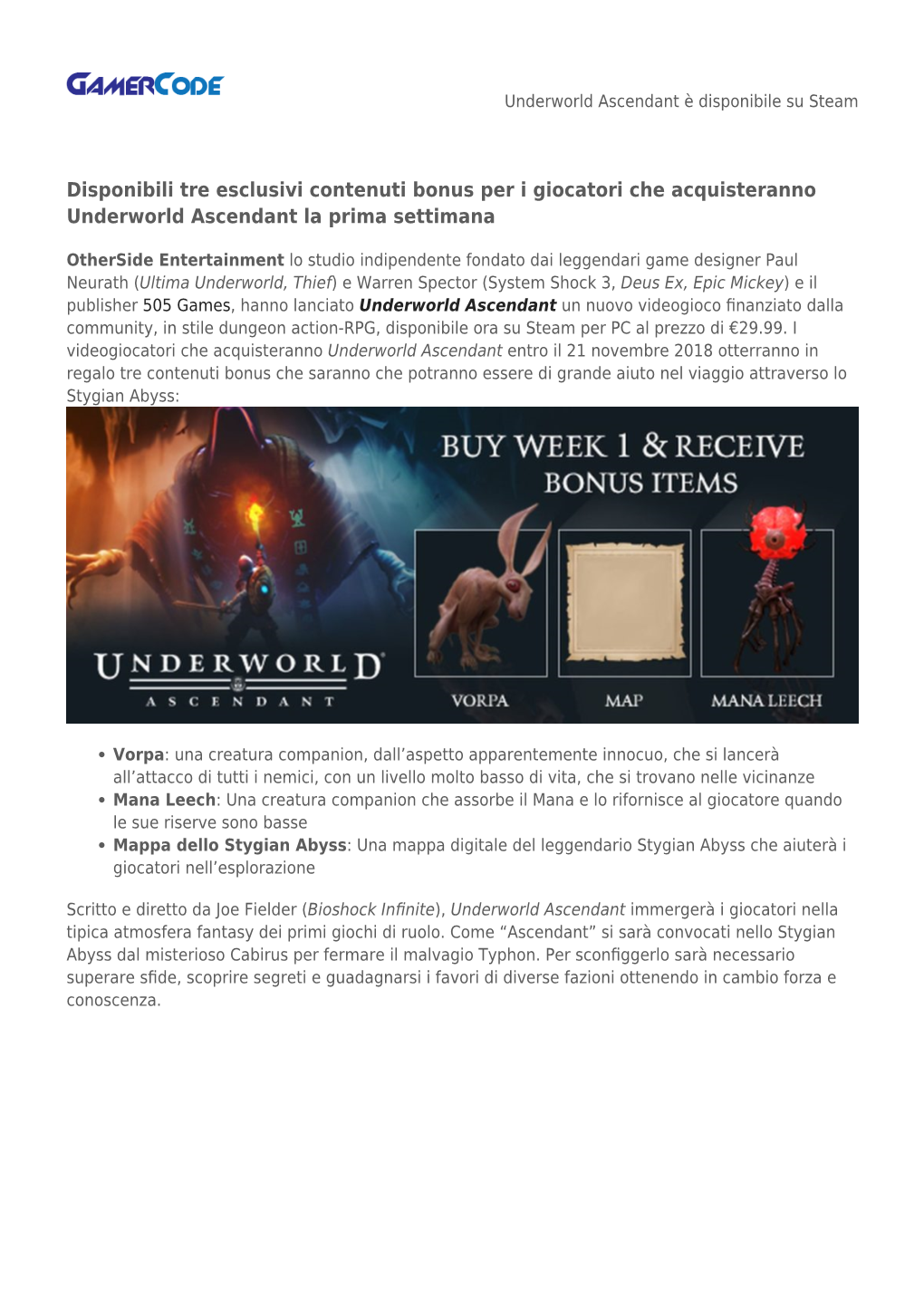 Underworld Ascendant È Disponibile Su Steam