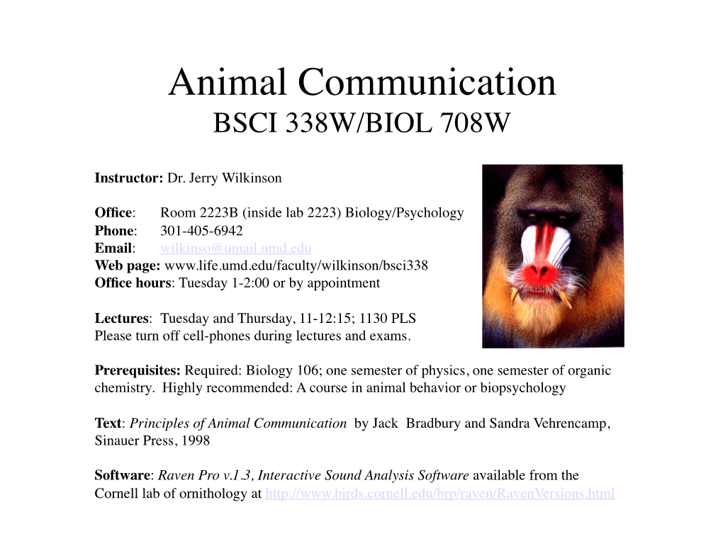 Animal Communication BSCI 338W/BIOL 708W