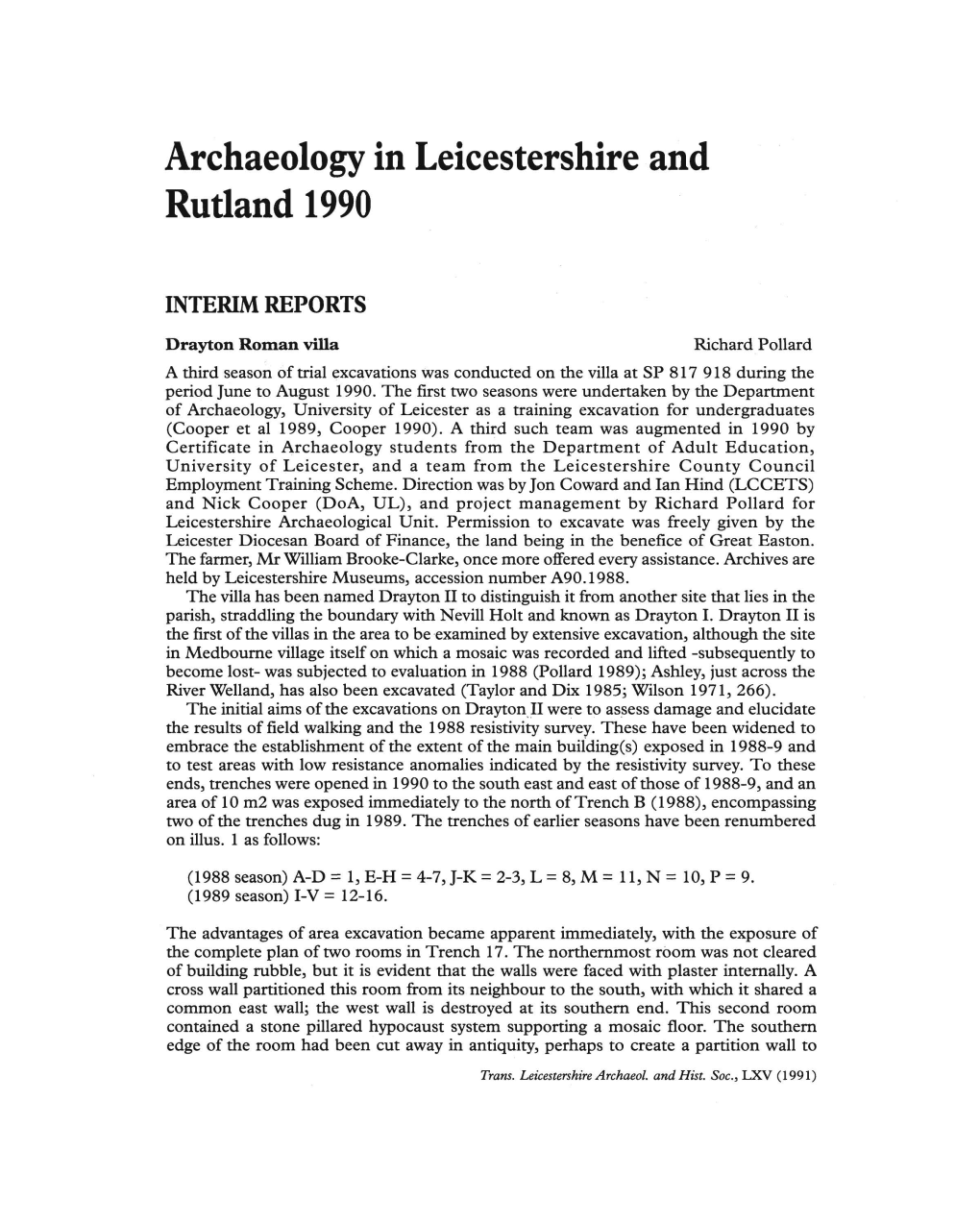 Archaeology in Leicestershire and Rutland 1990 Pp.85-108