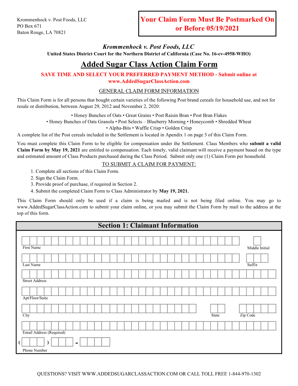 Mail-In Claim Form