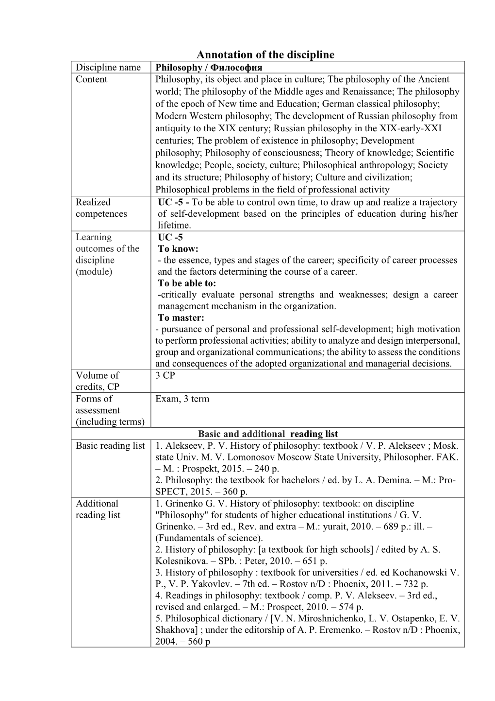 Annotation of the Discipline