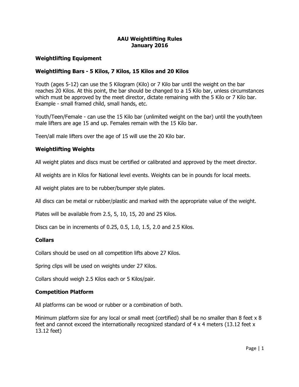 AAU Weightlifting Rules January 2016