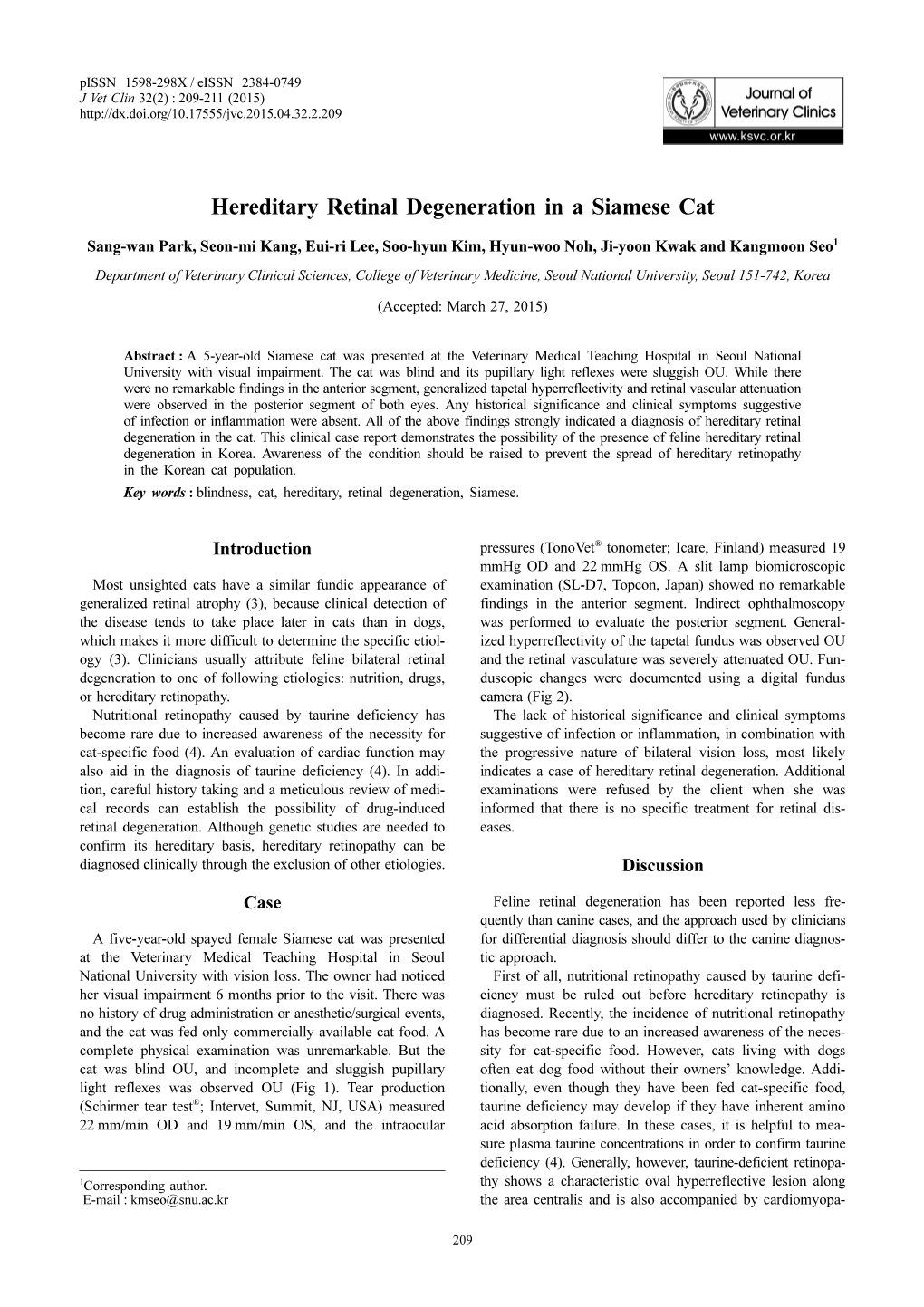 Hereditary Retinal Degeneration in a Siamese Cat