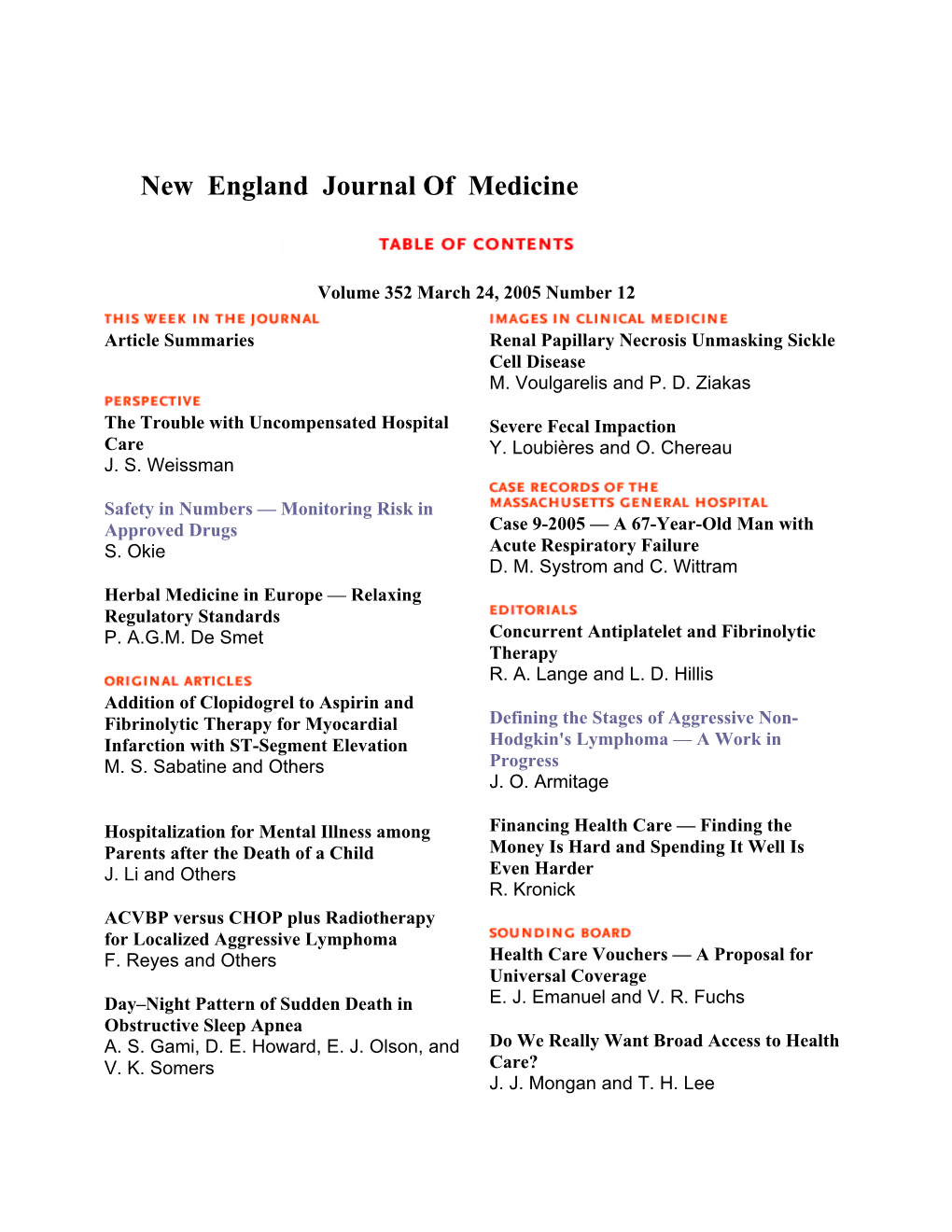 New England Journal of Medicine(March 2005)