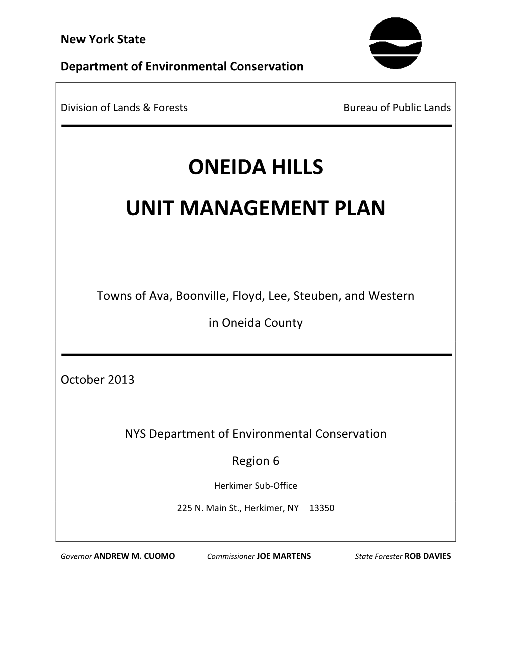 Oneida Hills Unit Management Plan