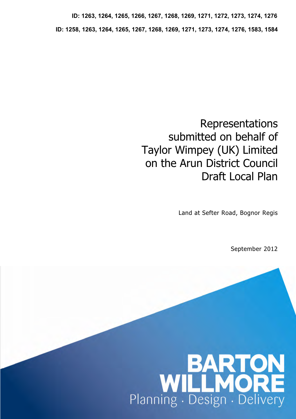 Representations Submitted on Behalf of Taylor Wimpey (UK) Limited on the Arun District Council Draft Local Plan