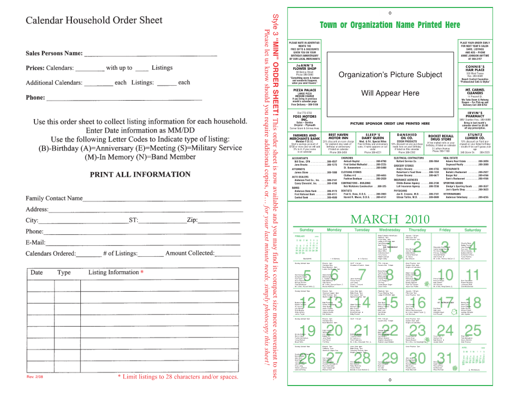 Family Style Mini Order Form