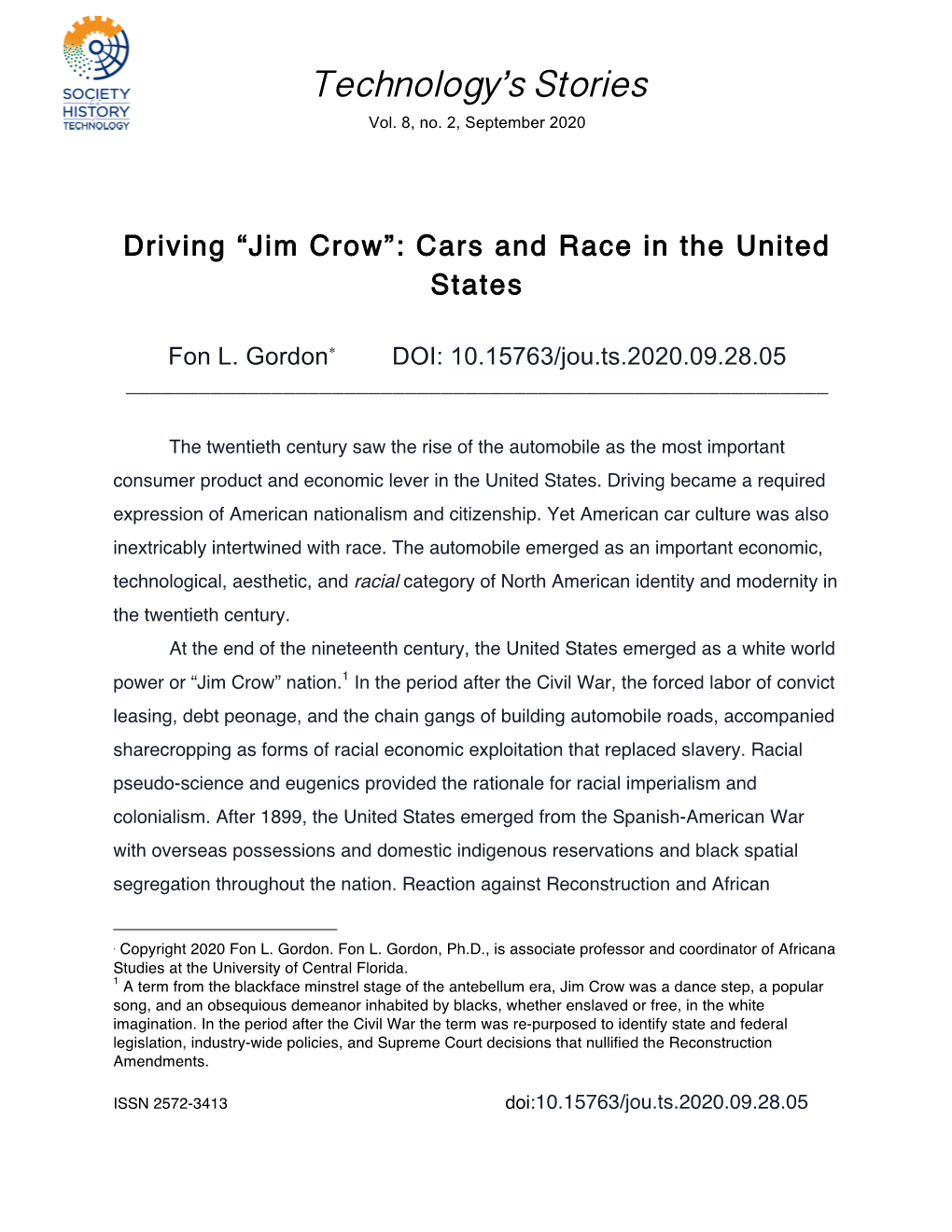 Jim Crow”: Cars and Race in the United States