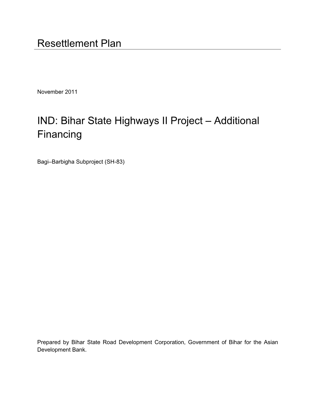 RP: India: Bagi–Barbigha Subproject (SH-83), Bihar State Highways II Project