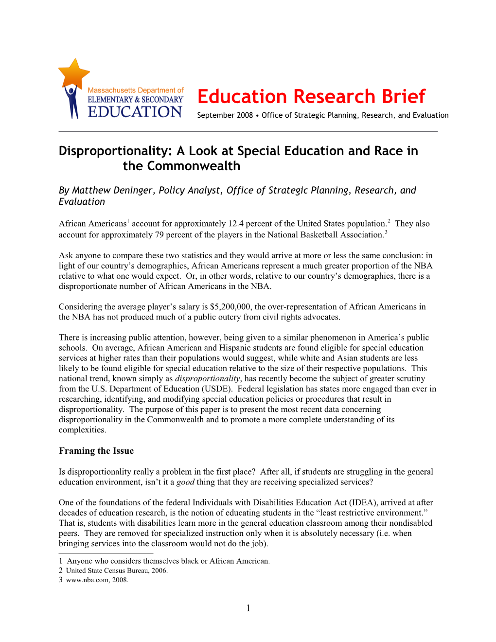 Disproportionality: a Look at Special Education and Race in the Commonwealth